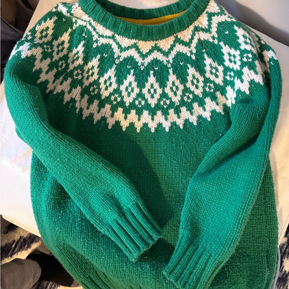 Boden Green and White Fair Isle Sweater